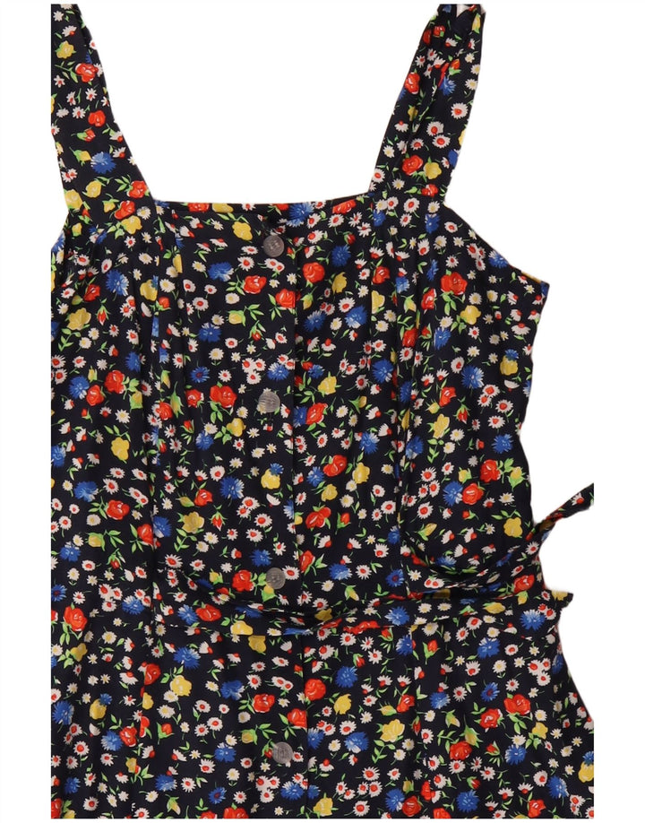 Vintage mujer Sundress Reino Unido 12 medio azul marino floral