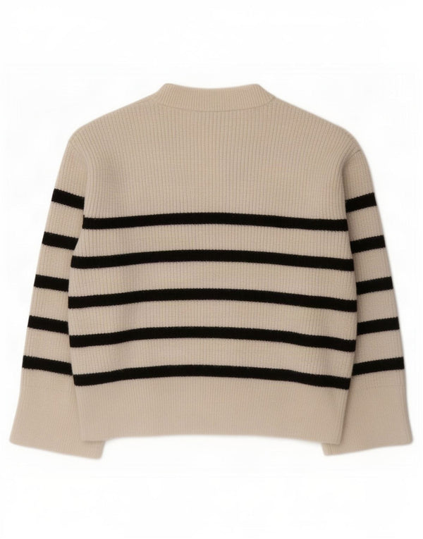 Zara Mujer Cuello Redondo Jersey Jersey UK 10 Small Off White Rayas
