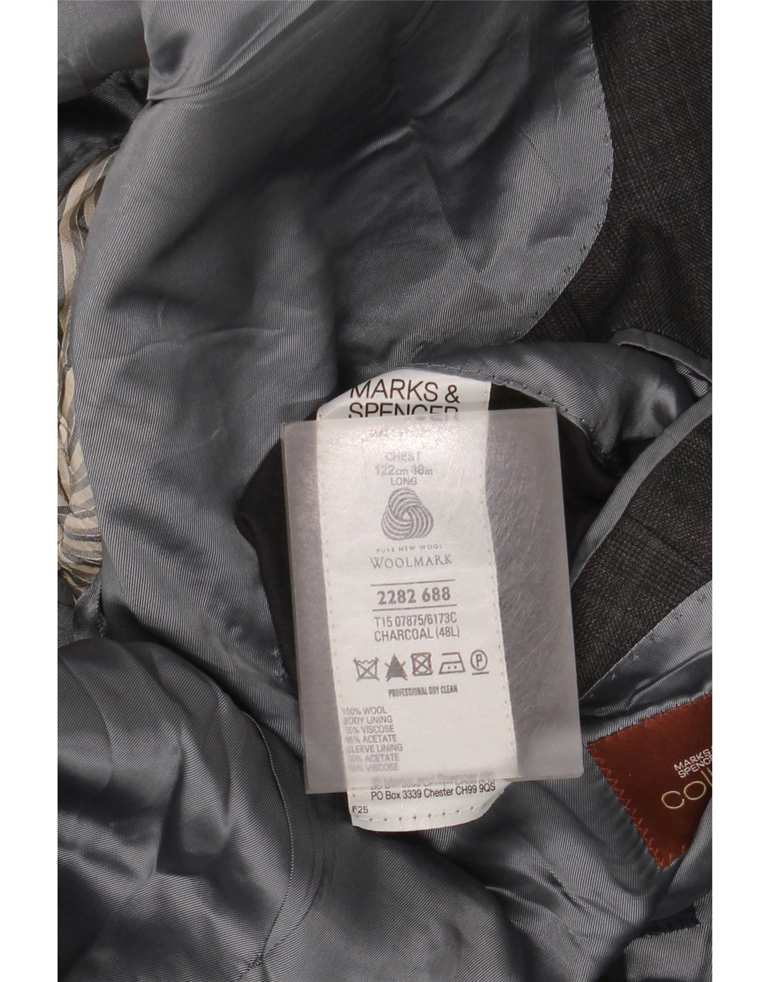 Marks & Spencer Chaqueta tipo blazer larga de 3 botones para hombre UK 48 2XL Gris a cuadros