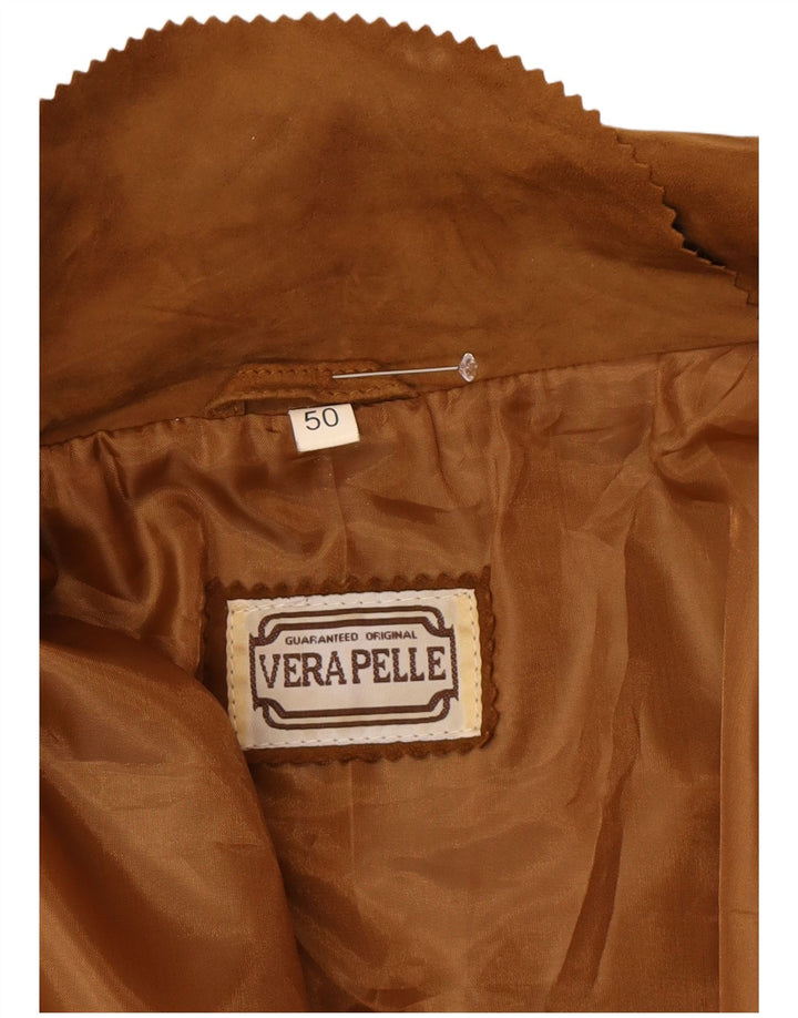 Vintage mujer abrigo de ante de gran tamaño IT 50 XL cuero marrón