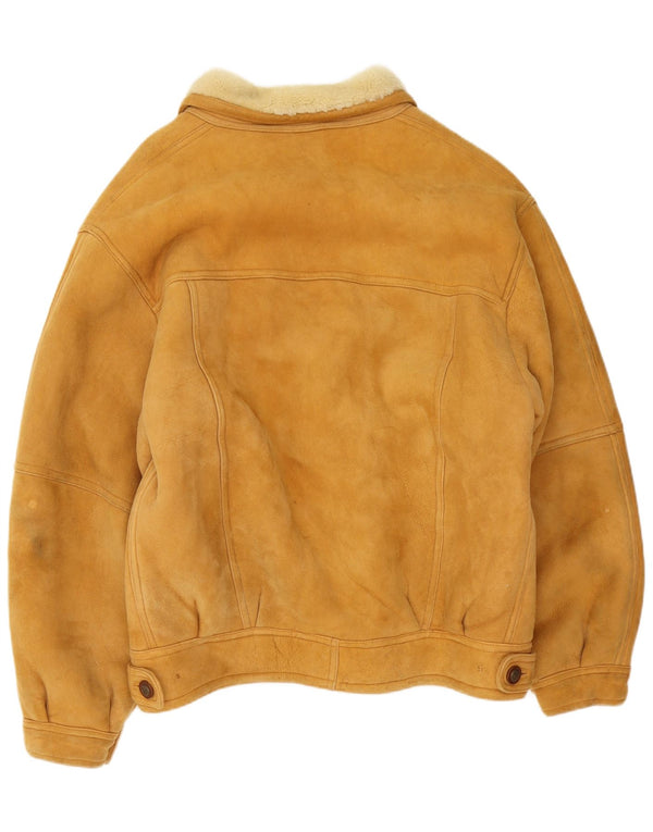 Chaqueta de piel de oveja vintage para hombre IT 54 2XL cuero marrón