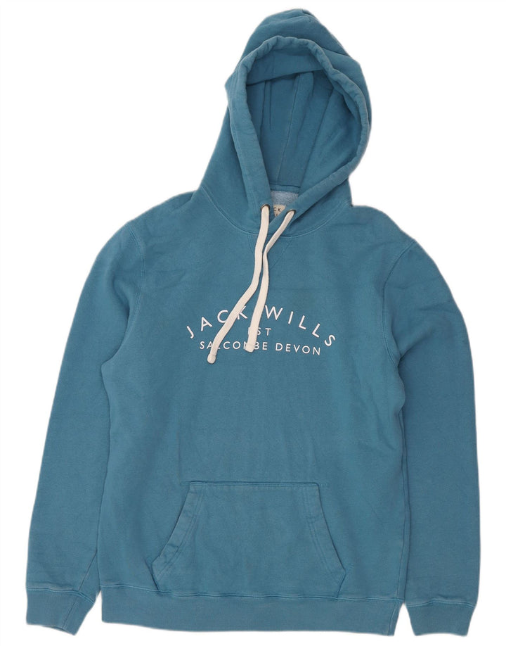 Jack Wills Hombre Sudadera Con Capucha Gráfica Jersey De Algodón Azul Medio