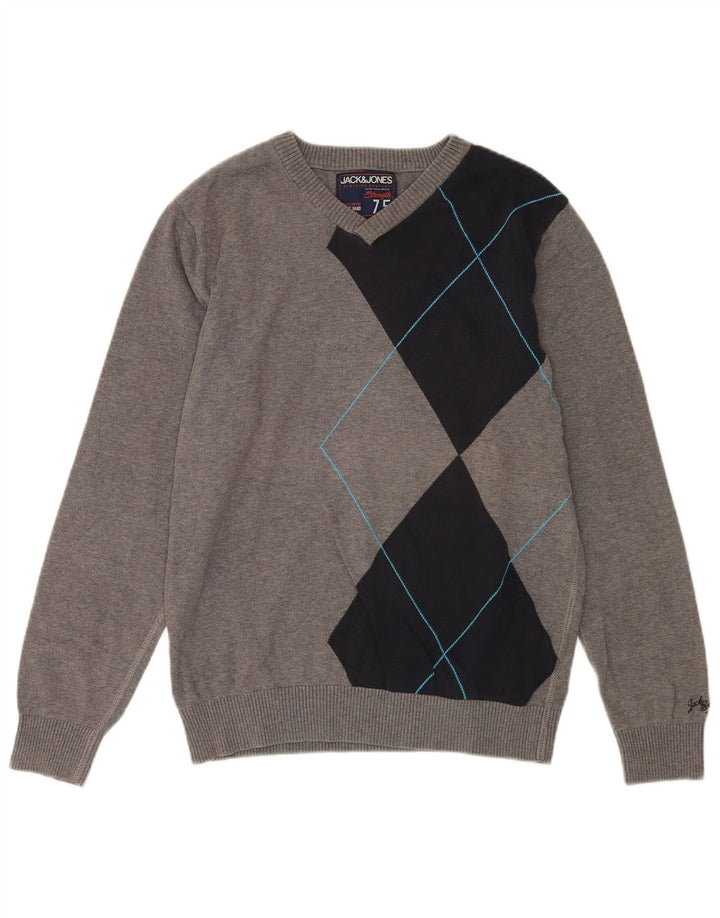 Jack & Jones Hombre Jersey Con Cuello En V De Algodón Color Block Gris Medio