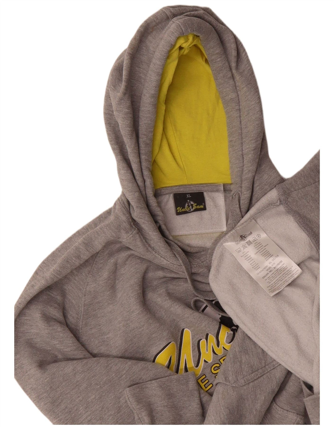 UNCLE SAM Mens Graphic Hoodie Jumper XL Grey Cotton