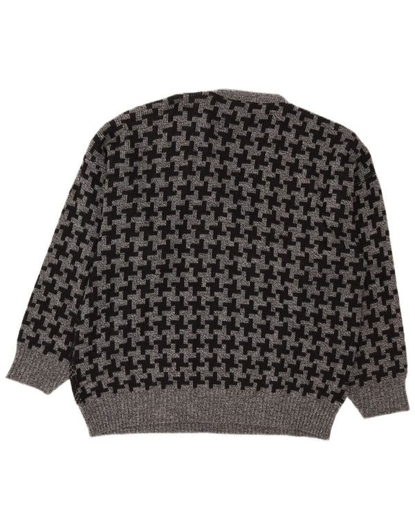 Vintage hombres V-cuello jumper suéter IT 56 2XL gris Houndstooth acrílico