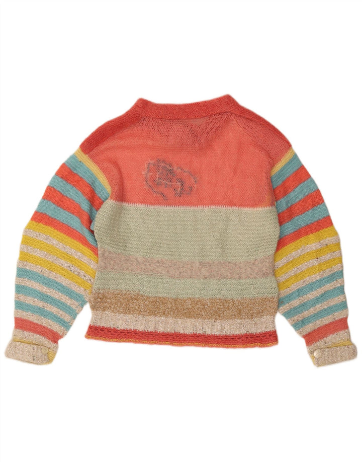 VINTAGE Mujer Barco Cuello Jersey Suéter Reino Unido 14 Medio Multicolor