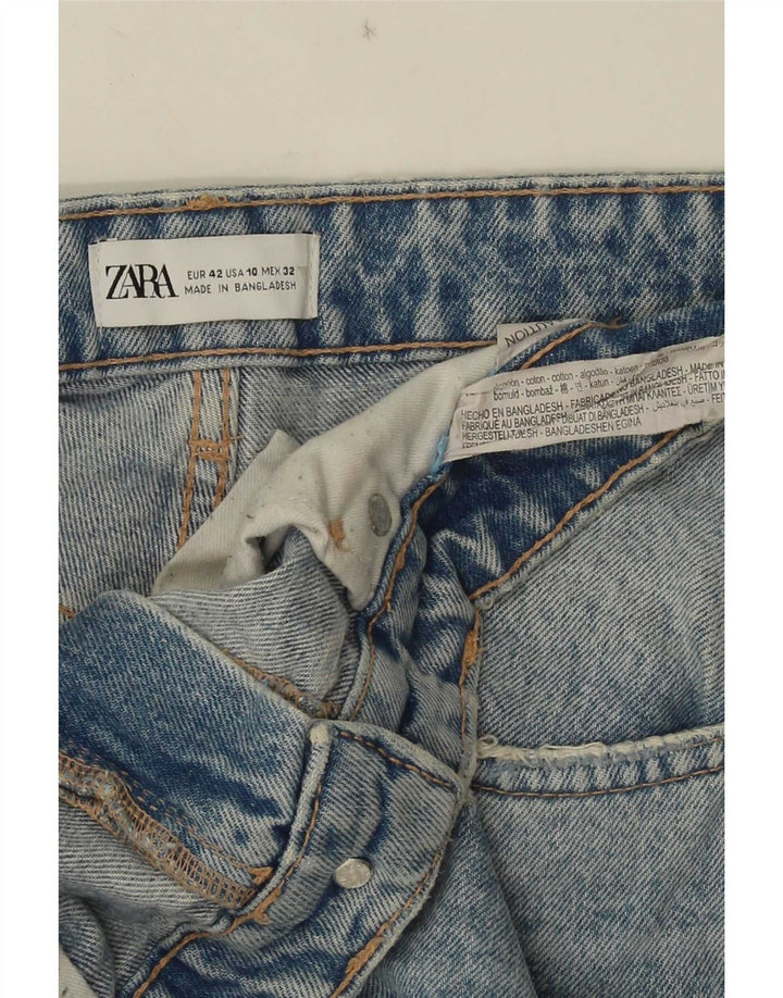 Zara Pantalones cortos de mezclilla desgastados para mujer EU 42 Large W32 Algodón azul