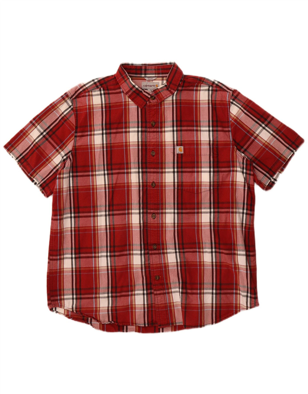 Carhartt Hombre Camisa Slim Fit De Manga Corta XL De Algodón A Cuadros Rojos