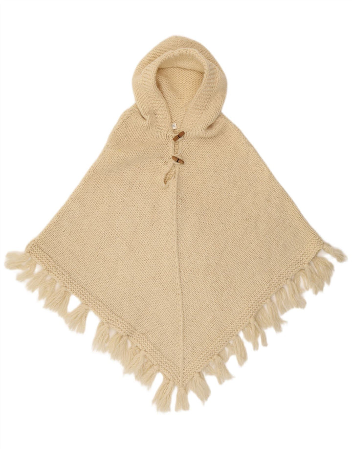 Vintage mujer con capucha Poncho Jumper un tamaño de lana blanca