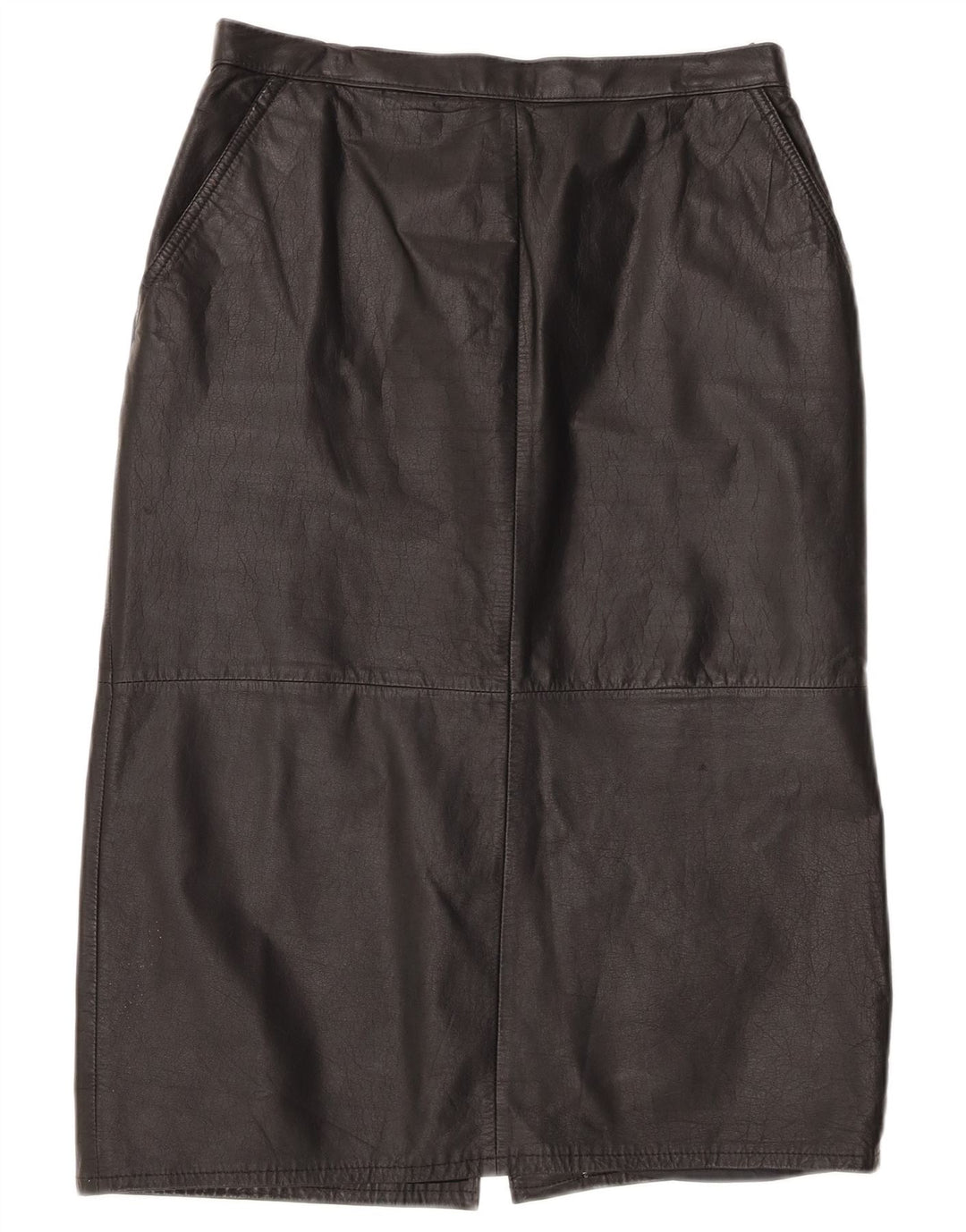 Vintage mujer cintura alta falda de cuero Reino Unido 16 grande W30 negro