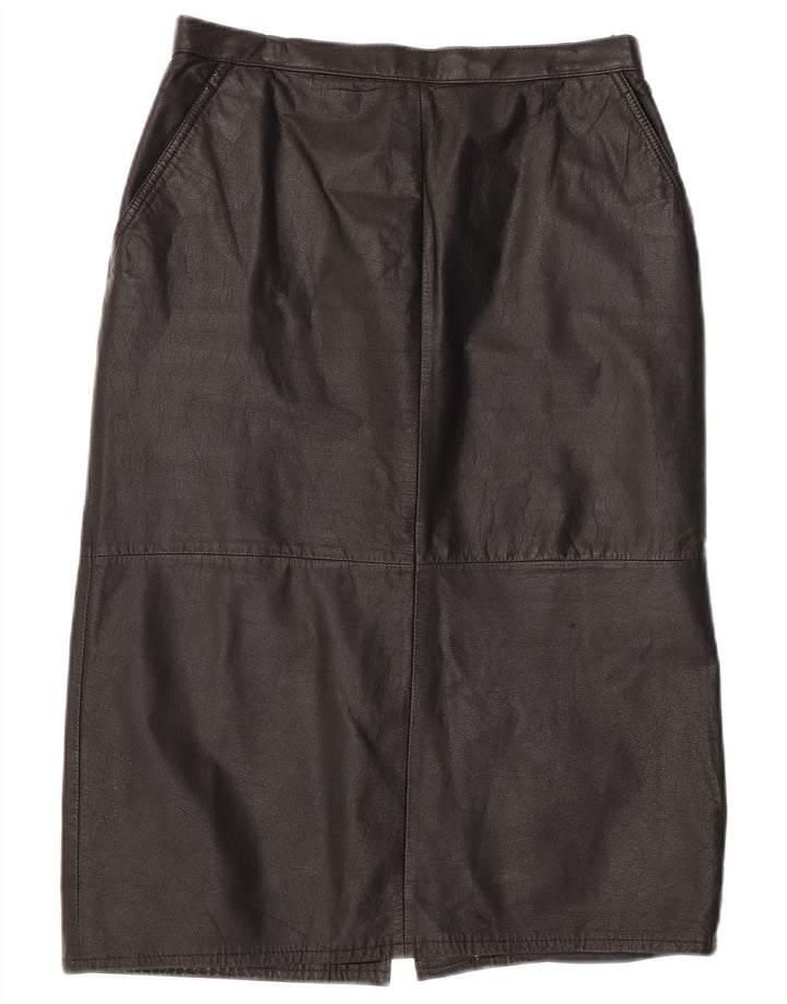 Vintage mujer cintura alta falda de cuero Reino Unido 16 grande W30 negro