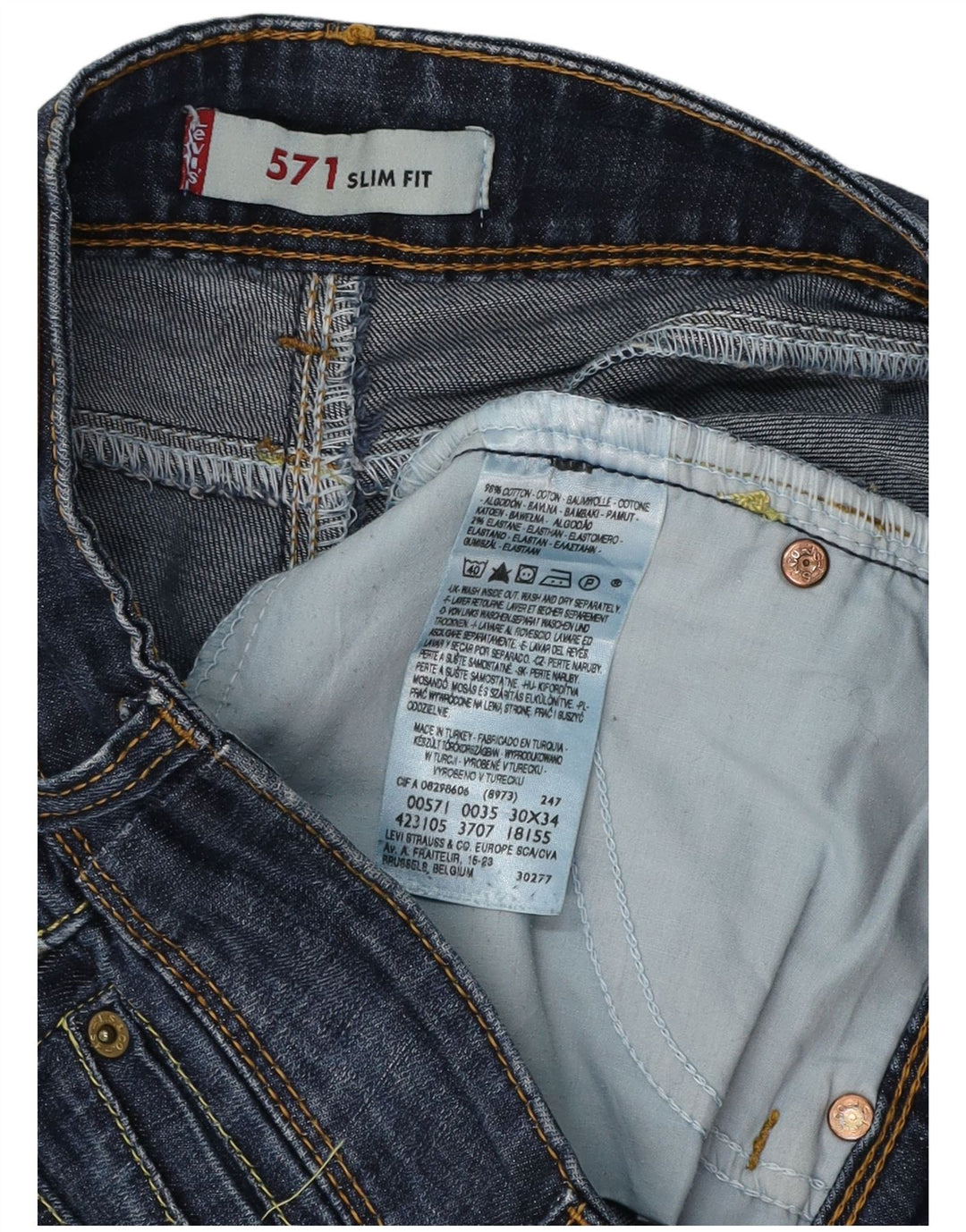 LEVI'S Mujer 571 Slim Jeans W30 L34 Algodón Azul Marino
