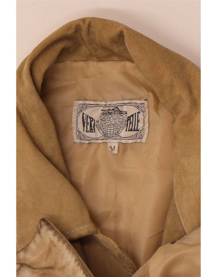 Vintage hombres ante chaqueta Reino Unido 38 cuero beige medio