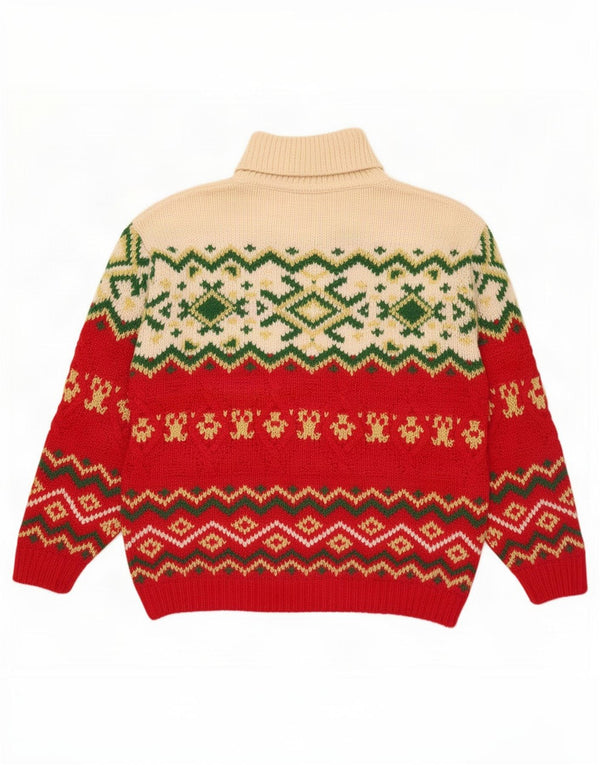 Foxhound Mens Roll Neck Jumper Suéter Grande Rojo Fair Isle Lana