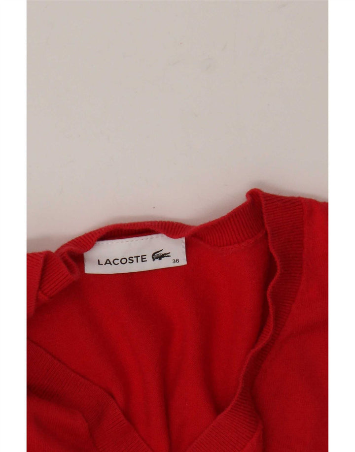 Lacoste Jersey con cuello en V para mujer Talla 36 Pequeño Rojo