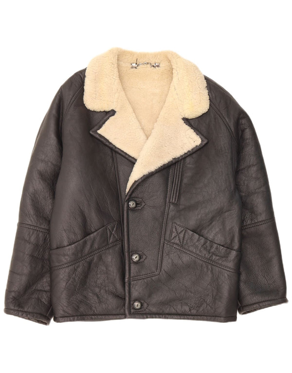 Pierre Cardin Chaqueta de piel de oveja para hombre IT 48 Cuero negro mediano
