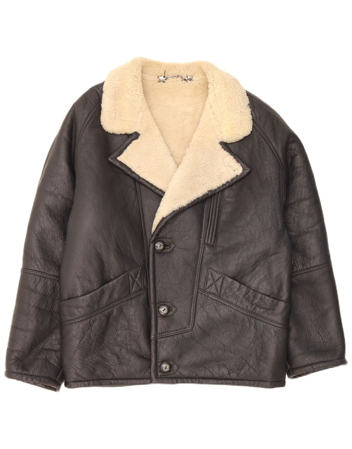Pierre Cardin Chaqueta de piel de oveja para hombre IT 48 Cuero negro mediano
