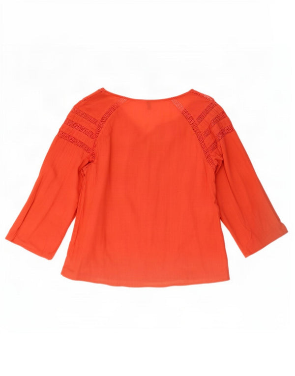 Benetton Blusa De Manga 3/4 Para Mujer ES 40 Small Naranja Geométrico