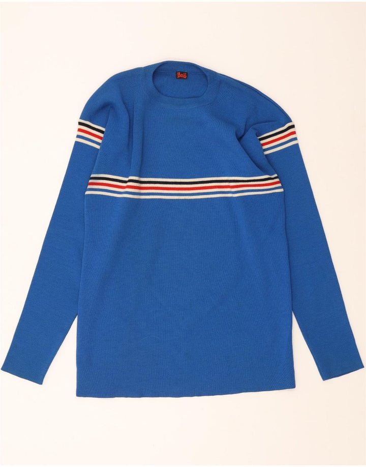 BAILO Mens Crew Neck Jumper Sweater Medium Blue Striped Wool Vintage Bailo and Second-Hand Bailo from Messina Hembry 