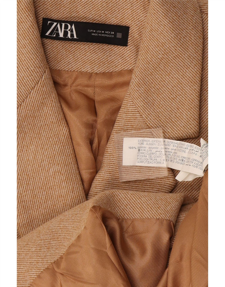 Zara Mujer Abrigo Cruzado UK 44 Poliéster Beige Medio