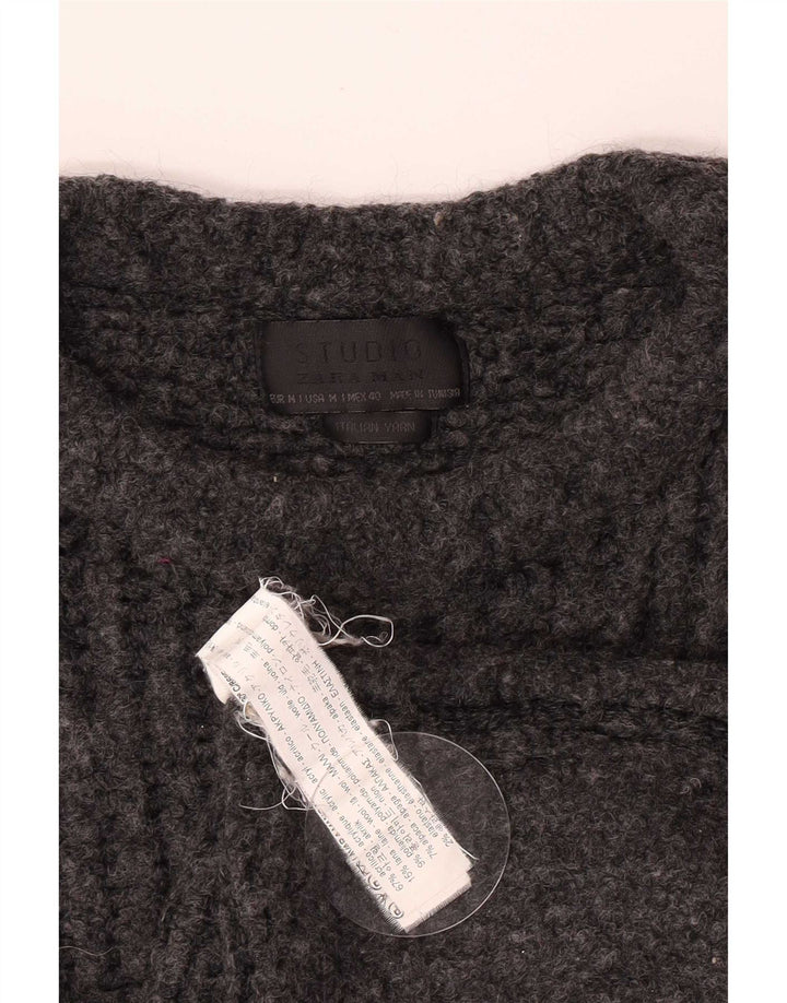 Zara Hombre Jersey Con Cuello Barco Acrílico Gris Medio