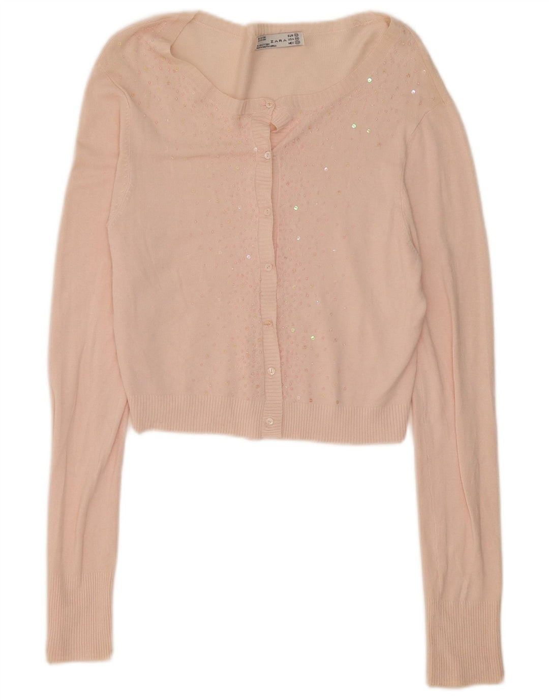 Zara Mujer Crop Cardigan Top UK 42 Rayón Rosa Medio