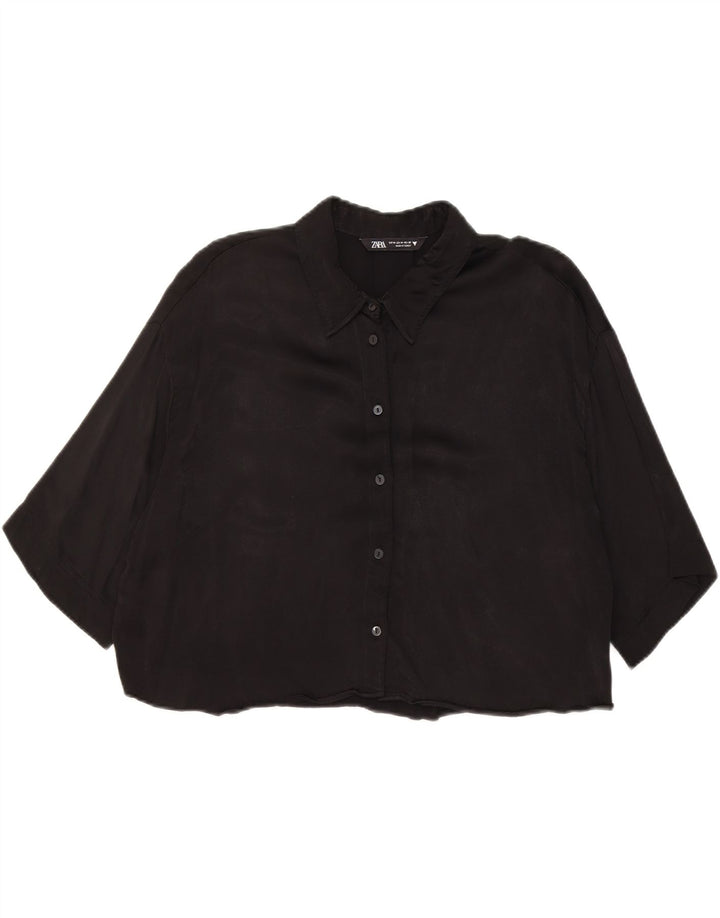 Zara Blusa Corta De Manga 3/4 De Gran Tamaño para Mujer UK 44 Mediano Negro
