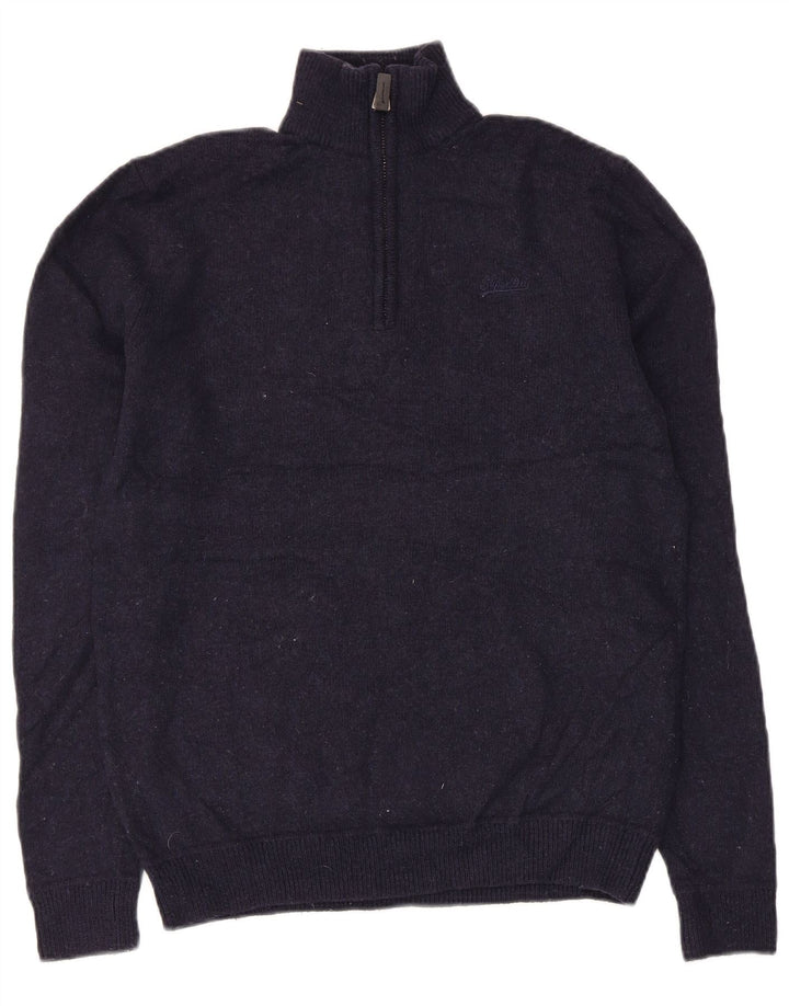 Superdry Jersey con cuello y cremallera para mujer, talla 44, lana azul marino mediana