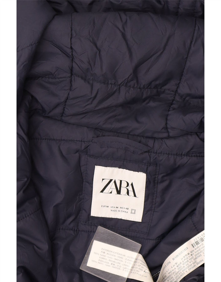 Zara Hombre Chaqueta Acolchada Con Capucha UK 38 Medium Azul Marino Nylon