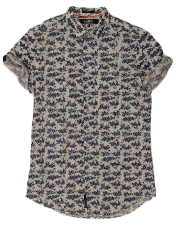 Superdry Camisa ajustada de manga corta para hombre, talla pequeña, hawaiana con estampado floral blanco