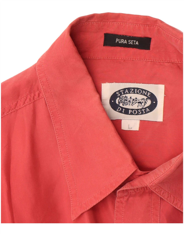 Camisa vintage para hombre de seda rosa grande