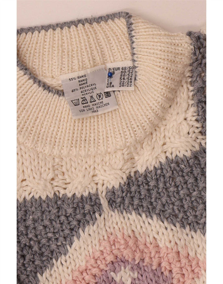 Vintage mujer tortuga cuello jumper suéter Reino Unido 22/24 3XL Off White Patchwork
