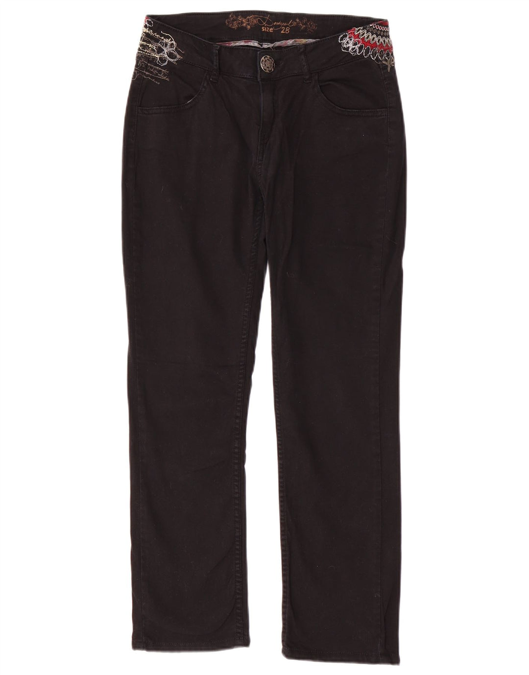 DESIGUAL Pantalones Casuales Rectos Mujer W28 L26 Negro Algodón