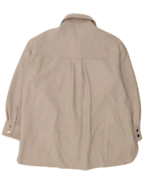 Zara Mujer Camisa De Franela Extragrande UK 10 Small Gris Poliéster