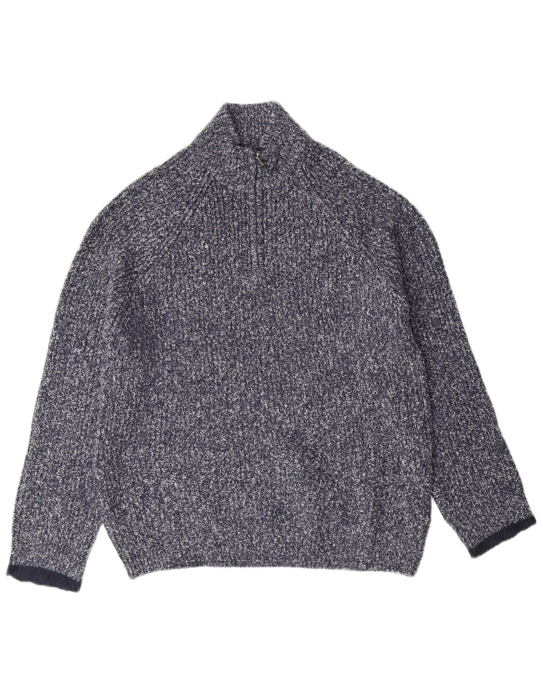 MARKS & SPENCER Suéter tipo jersey con cuello y cremallera para hombre, tamaño grande, azul moteado, clásico