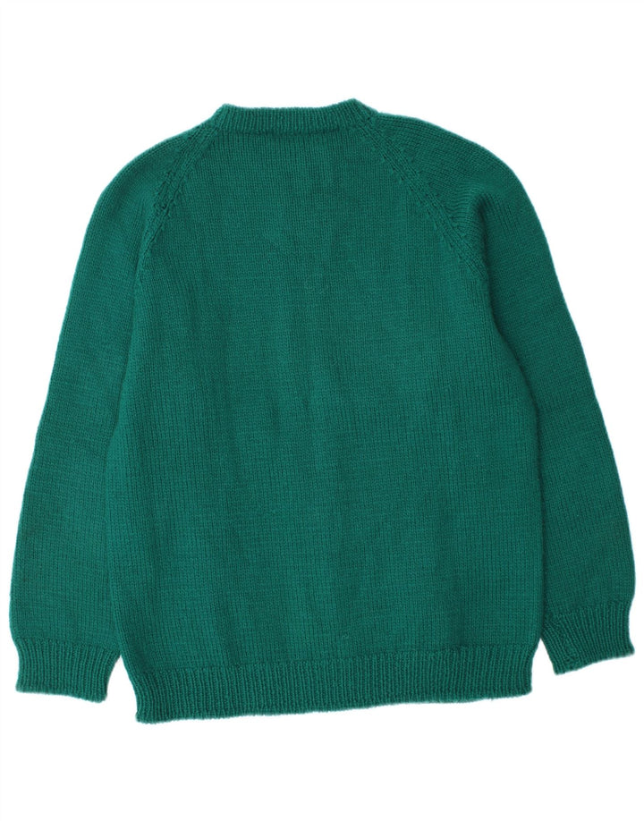 Vintage hombres cuello redondo jersey suéter medio verde