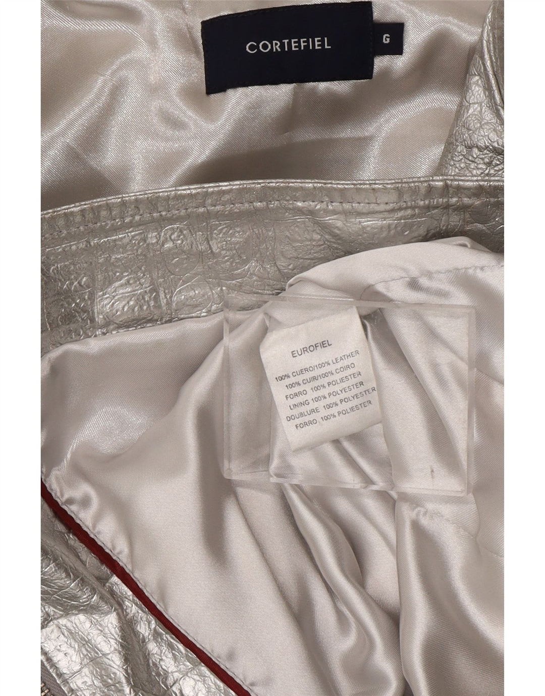 CORTEFIEL Chaqueta de cuero para mujer UK 12 Cuero plateado mediano