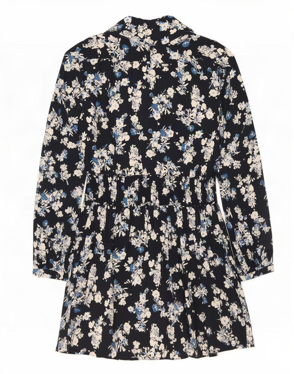 Zara Vestido Acampanado Extragrande De Manga Larga para Mujer UK 40 Small Azul Marino Floral