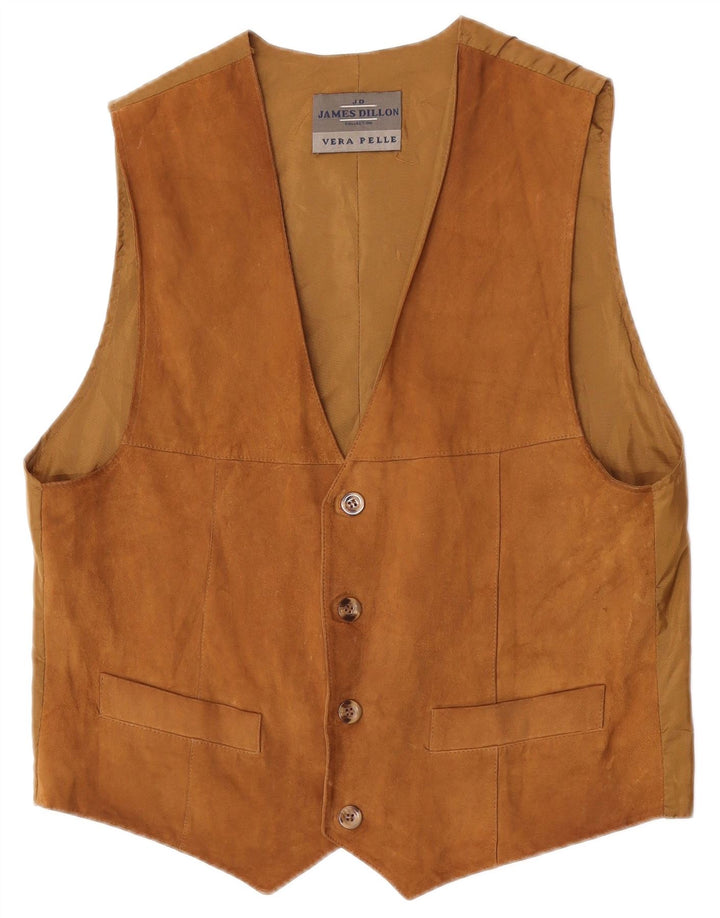 James Dillon Chaleco de ante para hombre de cuero beige medio