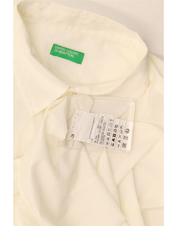 Benetton Camisa De Manga Corta De Algodón Blanco Grande Hombre