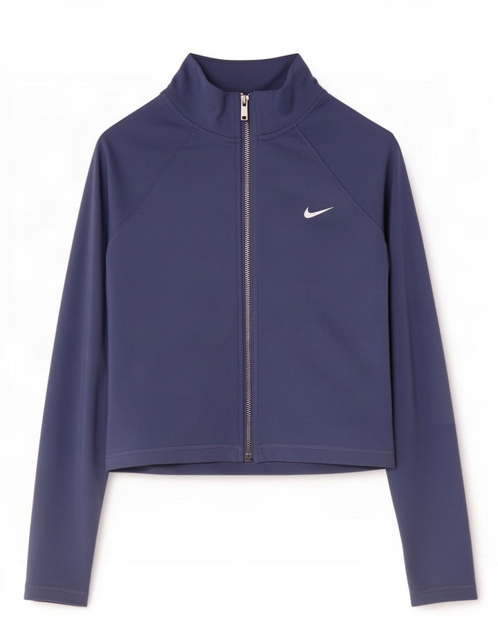 Nike Mujer Crop Chándal Top Chaqueta UK 12 Medio Azul Marino Poliéster