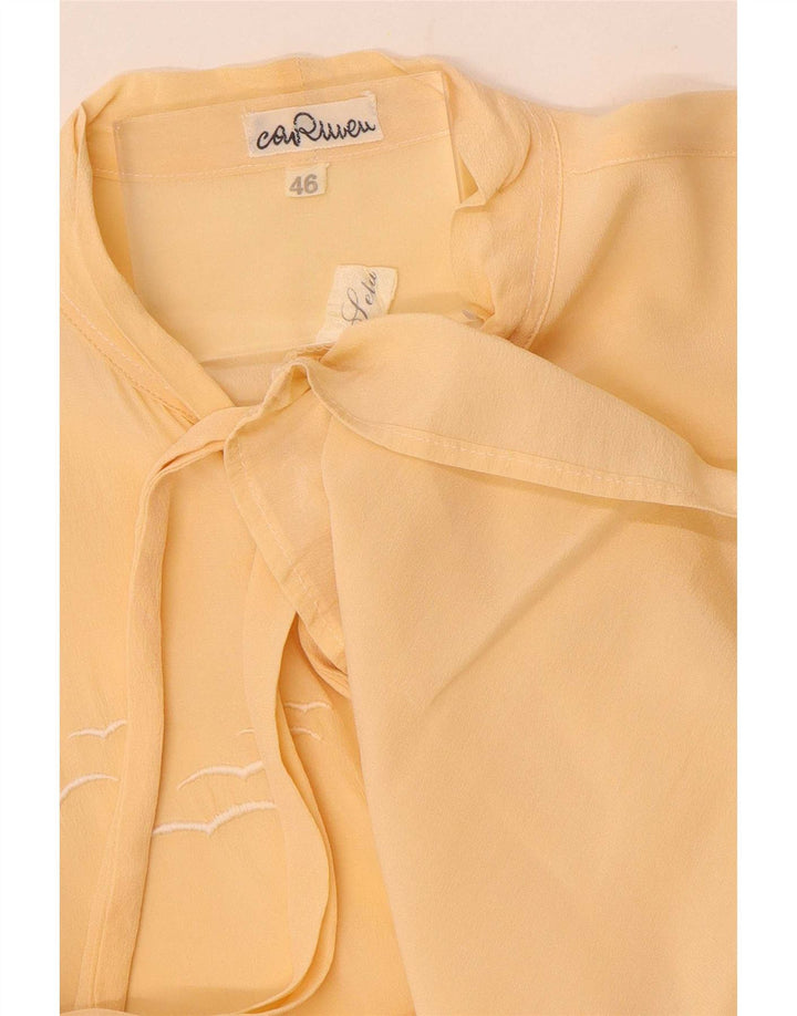 Vintage mujer frente corbata camisa blusa IT 46 seda amarilla grande