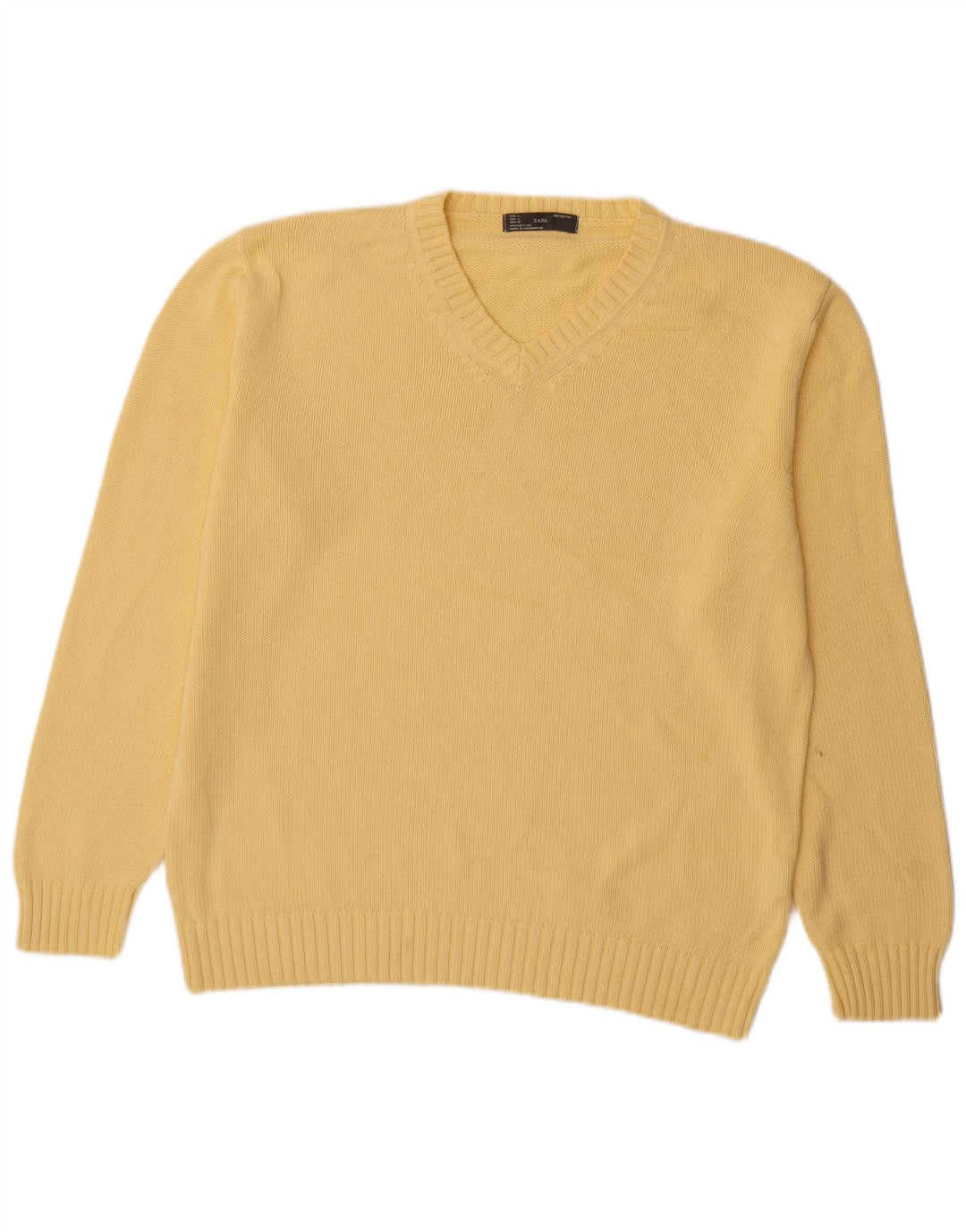 Zara Hombre Jersey Con Cuello En V Jersey Grande Algodón Amarillo