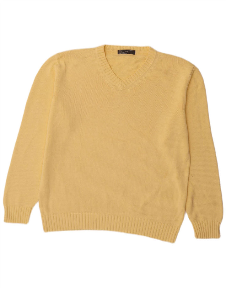 Zara Hombre Jersey Con Cuello En V Jersey Grande Algodón Amarillo