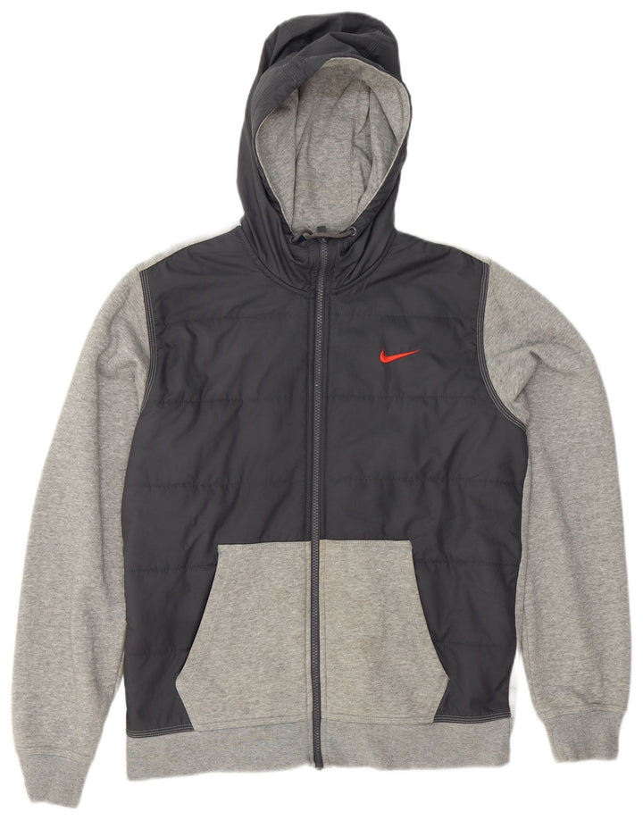 Nike - Sudadera con capucha y cremallera para hombre, algodón gris medio con bloques de color