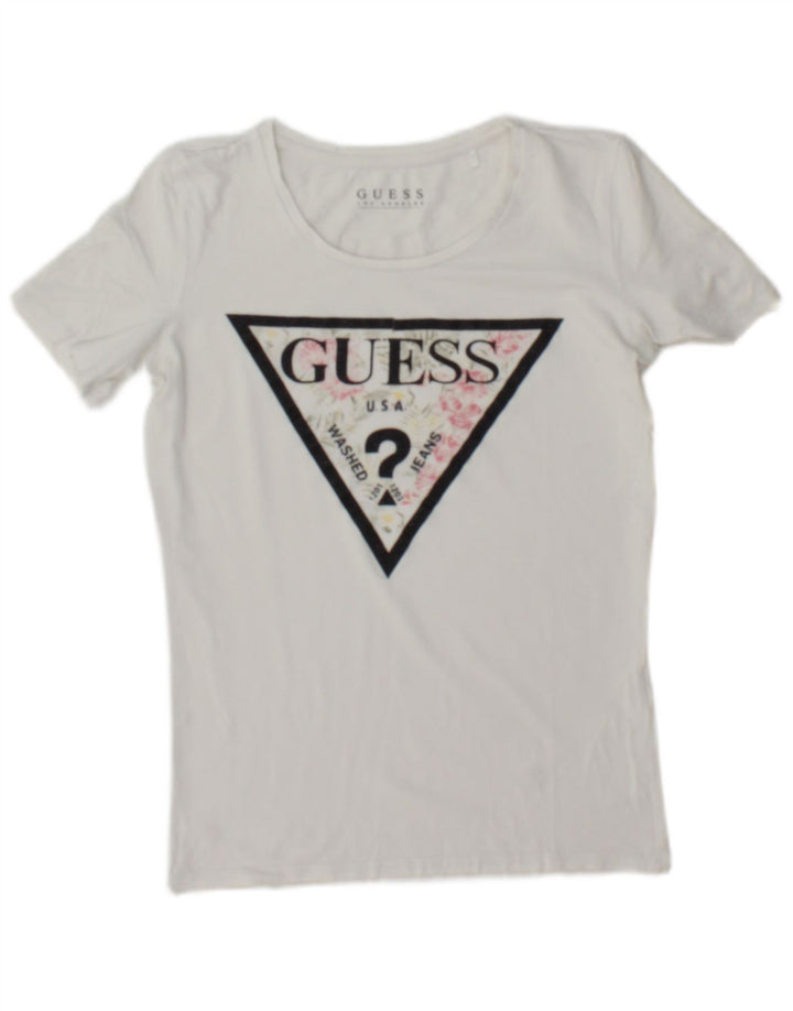 Guess Camiseta gráfica para mujer Top UK 12 Medium White