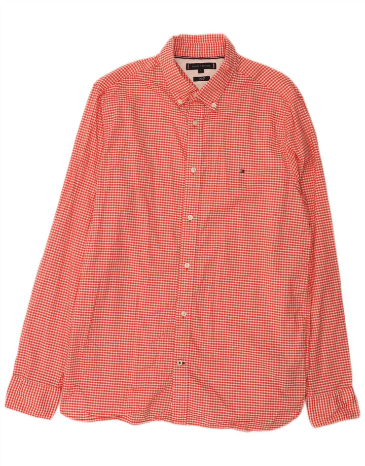 Tommy Hilfiger Camisa Slim Fit para Hombre Algodón a Cuadros Rojo Grande