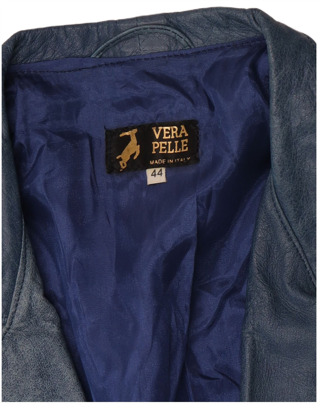 Chaqueta de cuero vintage para mujer IT 44 Cuero azul medio