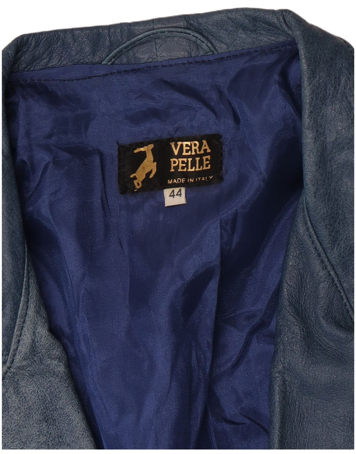 Chaqueta de cuero vintage para mujer IT 44 Cuero azul medio