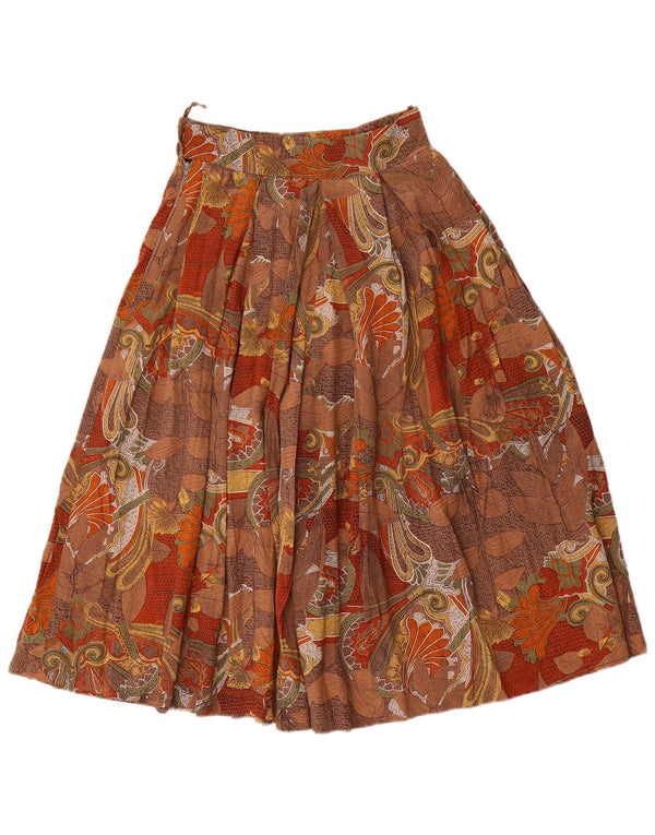Falda acampanada plisada vintage para mujer W24 XS marrón floral